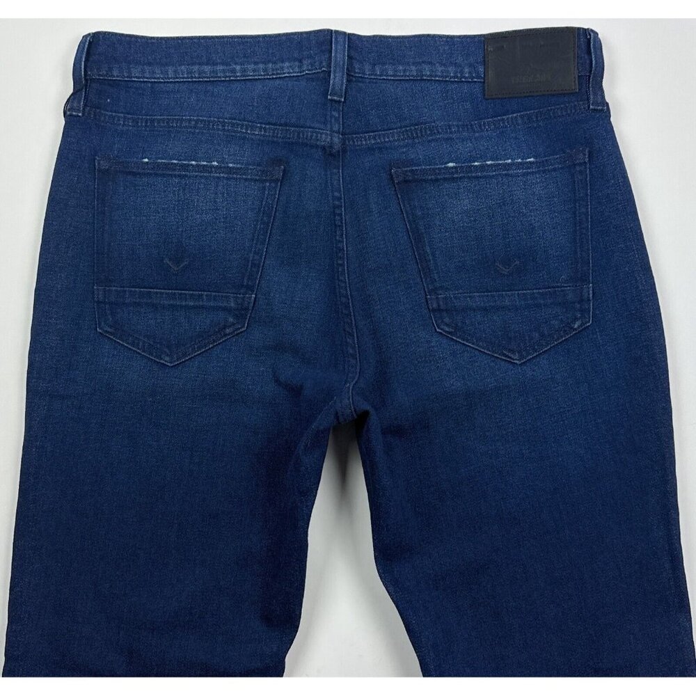 Hudson Zach Skinny Mens 34 Dark Blue Jeans Distressed Stretch Reinforced Knees - Picture 2 of 9